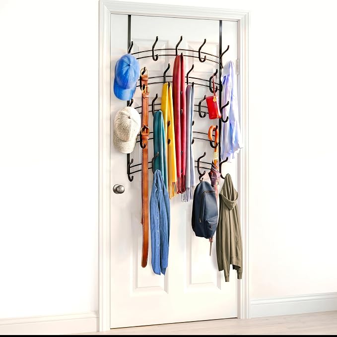 LYNK Professional® Home™ Over the Door Hooks - 46 Hook – Over the Door Coat Rack - Over the Door Hanger - Hanging Towels or Clothes - Bathroom, Bedroom, Laundry Room - Lifetime Ltd. Warranty, Black