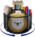 Comix 360° Rotating Pen Holder for Desk, 5 Compartments Office Desk Organizer, Black Mesh Metal Pencil Holder Cup for Office Home School
