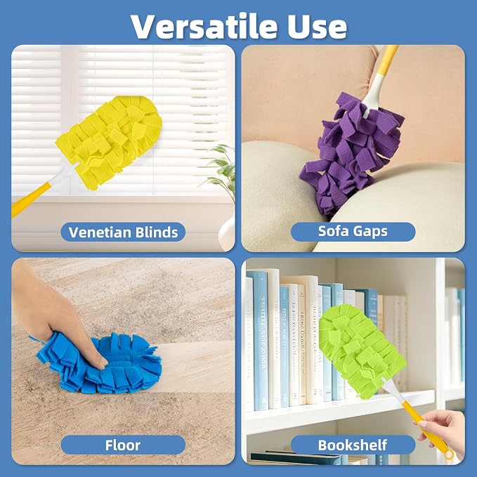 12 PCS Reusable Duster for Swiffer, Washable 360 Fleece Duster Refills for Fans, Floors, Blinds, Windows (Include 1 Handle & Laundry Bag)