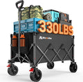 Blomoba Folding Wagon Cart with Wheels, 180L 330LBS Heavy Duty Utility Wagon, Beach Wagon with All-Terrain Wheels, Portable Grocery Wagons for Camping, Shopping, Garden, Sports, Black