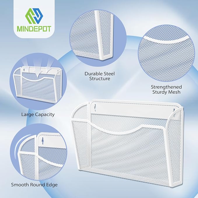 MINDEPOT Wall File Organizer - Heavy Duty Iron Office File Holder for Wall Mount - Hanging Document Organizer for Business, Classroom, Home Office
