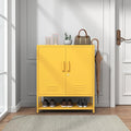 Yellow Lockable Metal Shoe Cabinet, Freestanding Accent Storage Cabinet with Adjustable Shelves, Multipurpose Storage Rack for Hallway Entryway Living Room 33" H X 29.5" W X 13.8" D