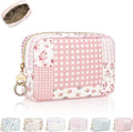 Quilted Small Makeup Bag, Multi Pockets Cosmetic Pouch, PJ Pink | Floral Travel Makeup Pouch, Make Up Pouch for Women, Purse Organizer Pouches for Travel/ Gym/ Daily Use, Perfect Gifts