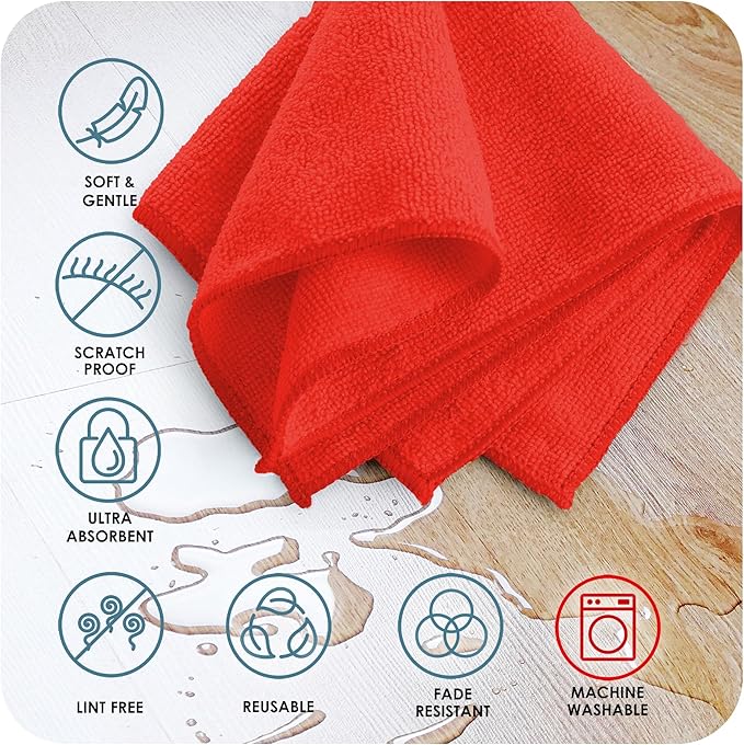 Hearth & Harbor Microfiber Cleaning Cloth,Microfiber Towels for Cars 144 Pack Washcloths,Red Cleaning Rags,Microfiber Cloth Rags for Cleaning,Lint Free Cloth,12''x12'' (V-HH-Cloth-M-144-Red)