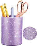 Outus Back to School Supplies PU Glitter Pen Holder Pencil Cup Shiny for Women Girls, Luxury Makeup Brush Holder PU Leather Organizer Cup Gift for Desk Office Classroom Home(Purple)