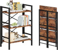 Homeiju Folding Bookshelf No Assembly, 3 Tier Bookcase Foldable Shelf with X-Bracket Design, Adjustable Feet, Space Saving Storage for Living Room, Office (Rustic Brown)