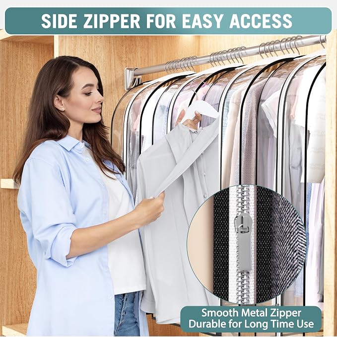 Liuoud Clear Garment Bag for Hanging Clothes 10” Gusseted, 40&60” Suit Bags for Open Closet Storage Plastic Clothes Cover for Coat, Dress, Shirts, Fur, Jacket, Wardrobe Protectors, 6 Pack