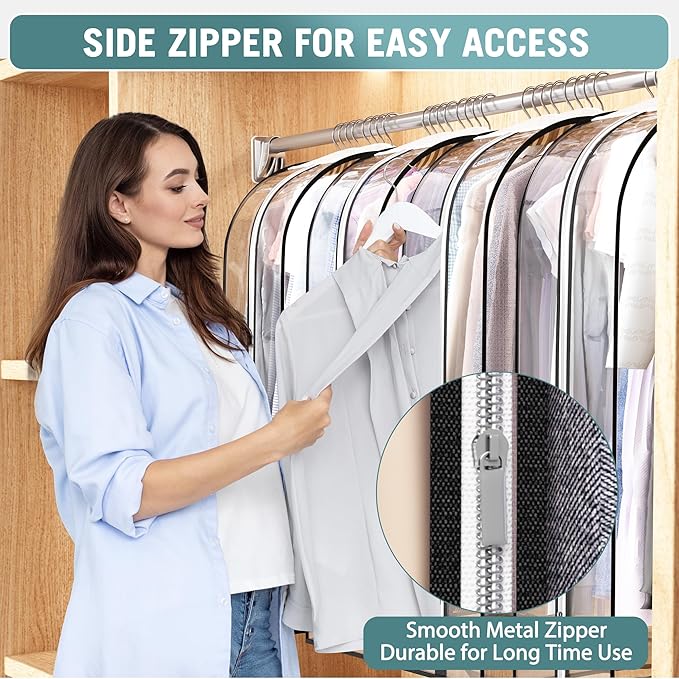 Liuoud Clear Garment Bag for Hanging Clothes 10” Gusseted, 60” Suit Bags for Open Closet Storage Plastic Clothes Cover for Coat, Dress, Shirts, Fur, Jacket, Wardrobe Protectors, 6 Pack