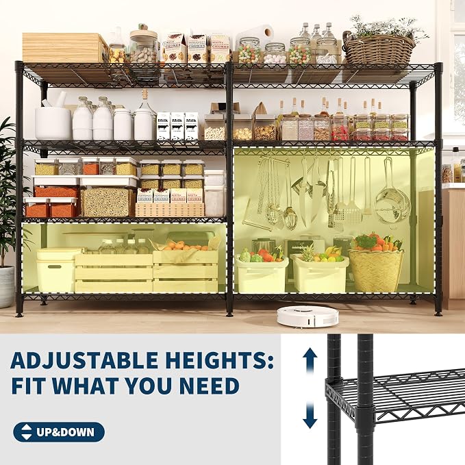 4-Tier Metal Storage Shelves, 60"W Heavy Duty Garage Shelving Unit 1060LBS Capacity, Adjustable Wire Standing Storage Shelf Organizer for Kitchen Pantry Home&Commercial, Convertible L-shaped Shelves