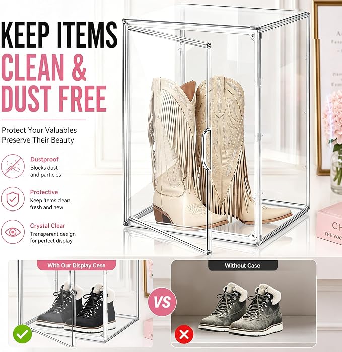 5 Pack Tall Boot Storage Box, XX-Large Clear Acrylic Shoe Storage Boxes, Fits Men's & Women's Shoes Up to Size 15, Stackable Shoe Organizer for High-Tops Sneakers, Hiking Boot, Cowboy Boot