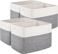 OIAHOMY 4 Pack Storage Basket, 13"x9"x7.8" Cotton Rope Baskets for Shelves, Closet Organizer for Bedroom & Living Room, Soft Decorative Bins for Organizing Towels, Books & Toys, Grey & White