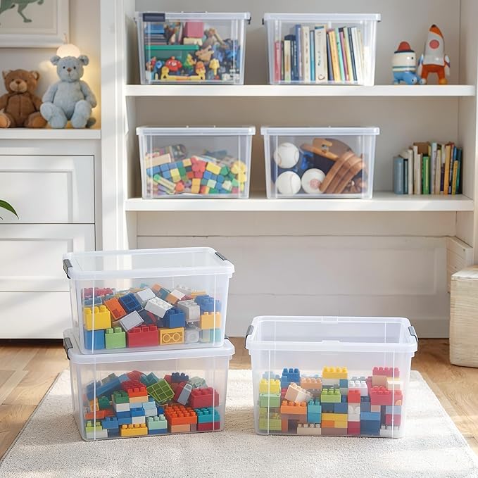 Citylife 6Packs 7.8Qt Plastic Storage Bins with Lids, Clear Organizer | Stackable totes Containers for Craft Supplies, Documents,Garage,Toys,Office and Classroom