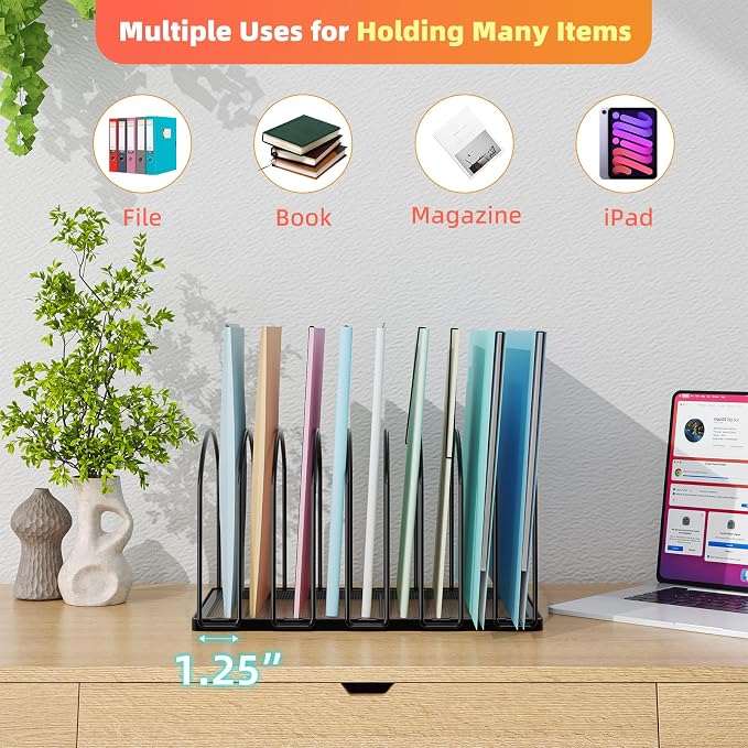 Simple Trending 9 Section Metal File Sorter Organizer, 2 Pack, Black | Vertical Layout, Multi-Functional, Metal File Rack for Desk Home Office, 13.75"D x 8.25"W x 7.5"H