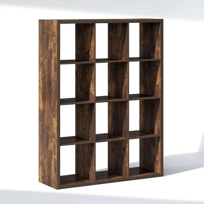 Furinno Cubic Extra Thick 12-Cube Closet Organizers and Storage, Amber Pine | 14.6 x 44 x 58 in, Open Shelf Closet Storage, Closet Organizer, for Wardrobe, Bedroom, Living Room