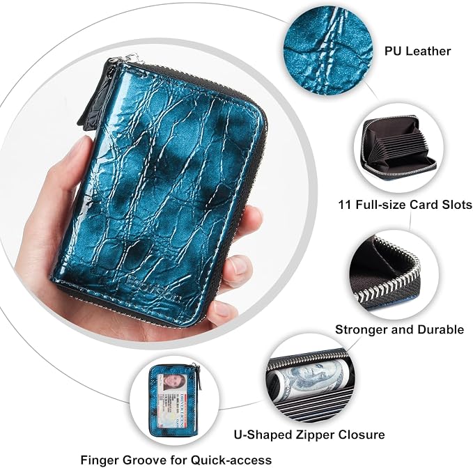 Credit Card Wallet, RFID Card Case Wallet, Zipper Card Cases Holder for Men Women, RFID Blocking, KeyChain Wallet, Compact Size Card Organizer Case for Women