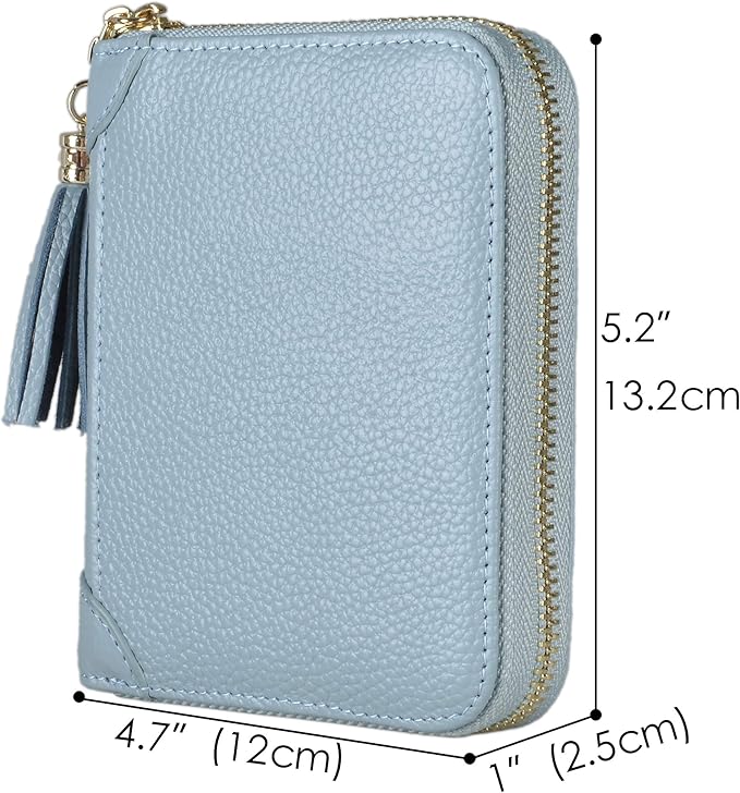 Easyoulife Womens Credit Card Holder Wallet Zip Leather Card Case RFID Blocking (Light Blue)