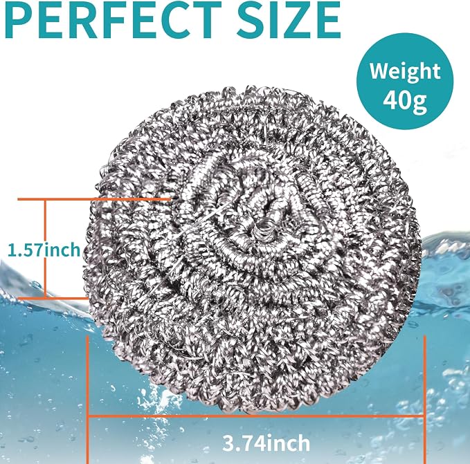 Carrie Joe Stainless Steel Scourer Heavy Duty Scrubber Pads Steel Wool Pack of 6,40g