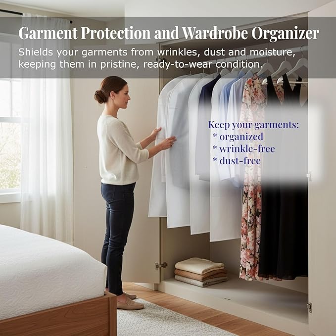 4-Pack Breathable Garment Bags for Hanging Clothes – Dust-Proof Suit & Dress Covers with Clear Window – Waterproof, Foldable Closet Storage Organizer for Coats, Gowns, and Jackets (White, 55")