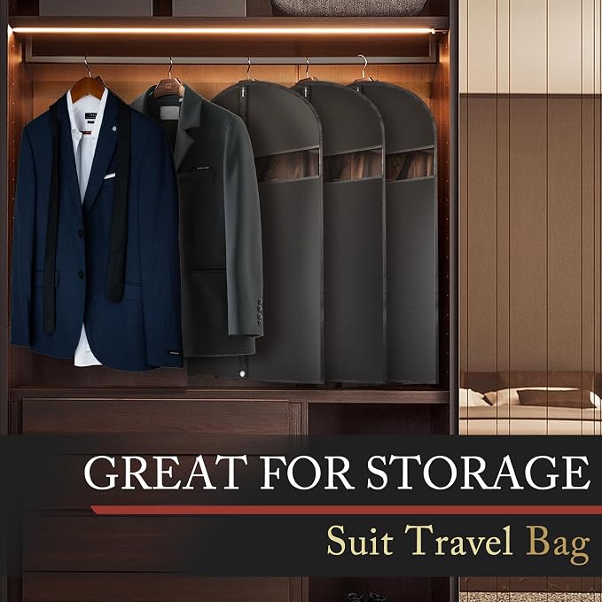 40-inch Garment Bags for Travel, Garment Bags for Hanging Clothes with Zipper and Visible Transparent Window, 2 Pack，Black