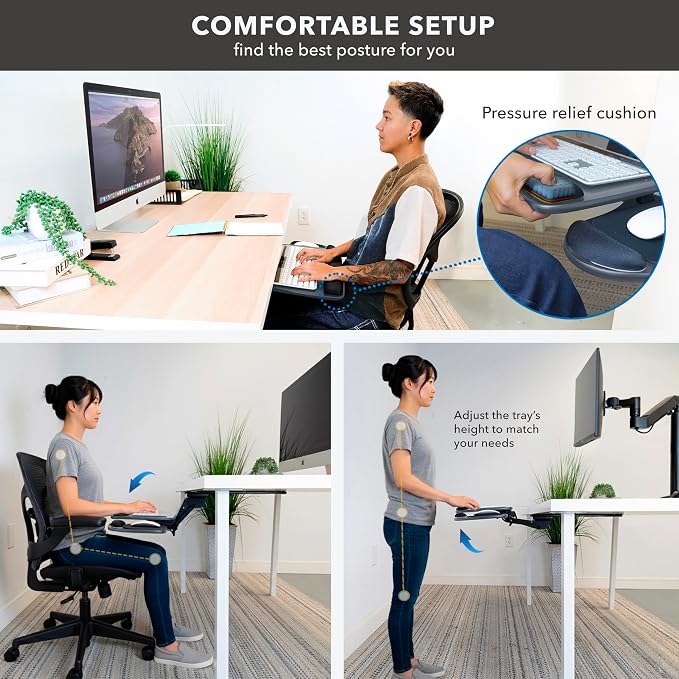 Mount-It! Under Desk Keyboard Tray, Adjustable Slide-Out Keyboard & Mouse Platform, 20.5" W × 11" D, Ergonomic Wrist Rest, Tilt & Swivel, Heavy-Duty Bolt-On Keyboard Drawer for Home Office, Blue