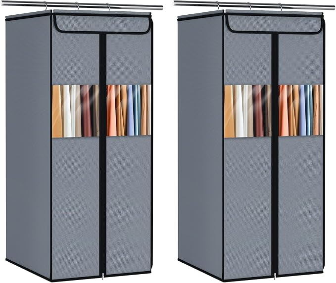 Zilink Garment Bags for Clothes Storage 40" Suit Bags for Closet Storage with Clear Window Space Saving Hanging Garment Bag for Suits, Shirts, Short Skirts, Grey, 2-Pack