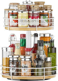 Two Tier Lazy Susan Organizer Turntable, 12 Inch, White | Height Adjustable, Rotating Spice Rack, Wood Construction, For Cabinet Dining Table Kitchen Bathroom Countertop
