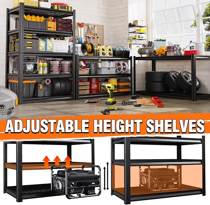 Set of 8 Garage Shelving-3000 lbs 5 Tier Storage Shelves,Adjustable Heavy Duty Metal Shelving Unit and Storage Large Wire Rack,Utility Steel Shelf for Warehouse Industrial Pantry Basement -78"x46"x20"