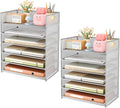 Subekyu 6-Tier Desk Paper Organizer, Desktop File Letter Tray with Handle, Document Sorter and Accessories Holder for Office, Home and School Workspace Organizers, Silver - 2 Pack