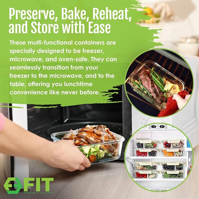 Glass Meal Prep Containers 2 & 3 Compartments Leak-Proof Lids 32 oz 4 Pack | Bento Box Lunch Containers, Food Storage, Portion Control, Airtight Lids, Microwave Oven Freezer Dishwasher Safe, Beige