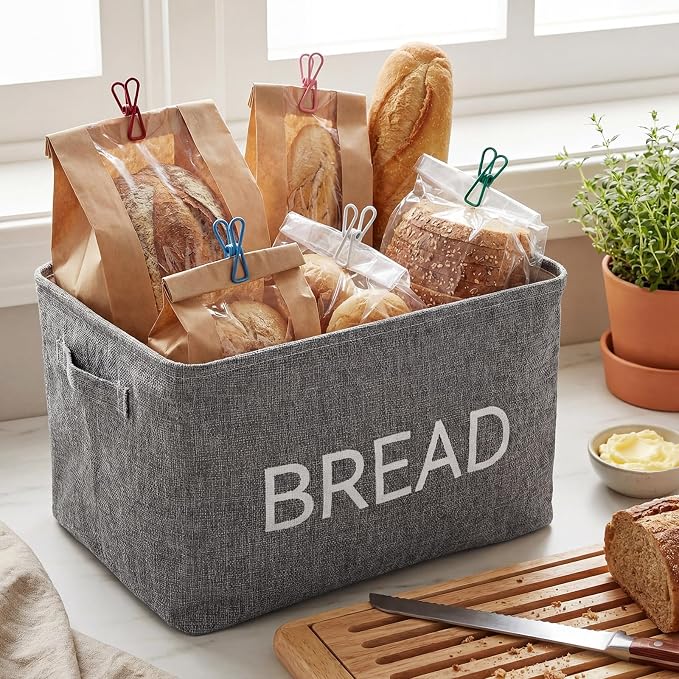 Newtay 17 Pcs Bread Basket Sets, Bread Storage Bin for Pantry Shelves with 16 Pcs 2 Inch Chip Clips, Kitchen Basket Organizer for Home, Chips, Popcorn, Candy, Pretzels