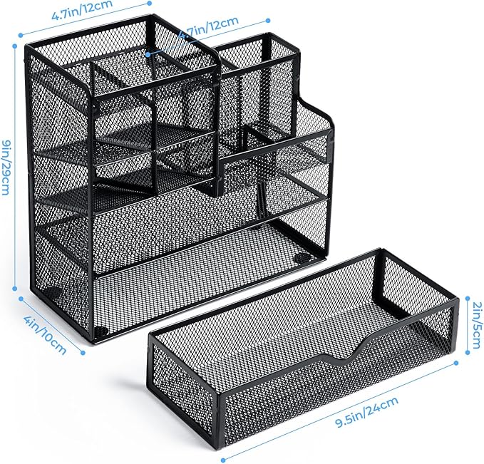 M&G Mesh Pen Holder for Desk, Multi-Functional Pencil Holder with Drawer Desk Organizer, Large Capacity Office Desk organizers and Accessories (Black)