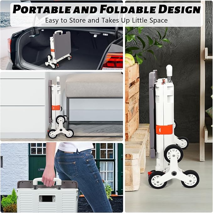 Foldable Utility Cart Collapsible Portable Crate Rolling Carts with Stair Climbing Wheels Tote Basket with Magnetic Lid Telescopic Cover Wear-Resistant 360°Rotate Wheel Noiseless for Shopping Office