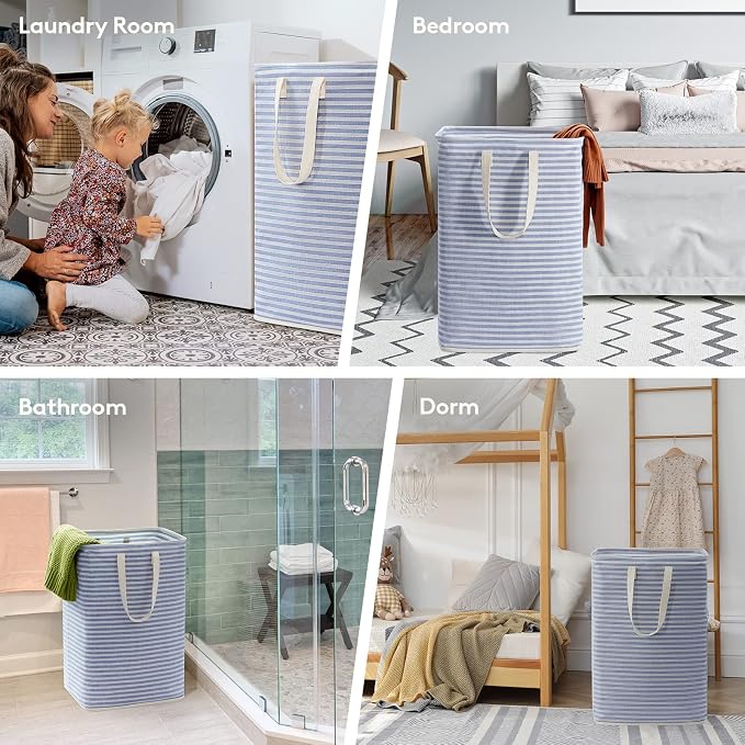 Lifewit 3 Pack Laundry Basket 80L Each, Collapsible Clothes Hamper with Reinforced Handles, Freestanding Waterproof Design for Bedroom and Laundry Room, Blue 240L Total