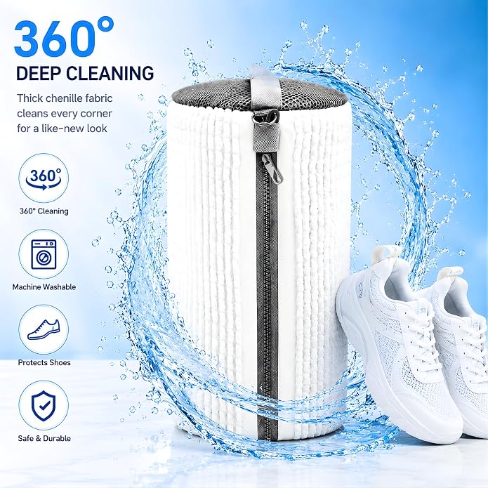 GEWON Shoe Washing Machine Bag for Wash & Dry, 4-in-1 Kit 2 Chenille Sneaker Laundry Bags + 2 Dust Bags, Self-Locking Zipper
