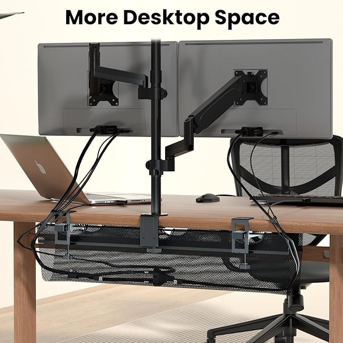 PUTORSEN Cable Management Net, 36 Inch Clamp-on Cable Net Under Desk, No Drill Cable Management for Wire, Mesh Cable Organizer for Home and Office, Black