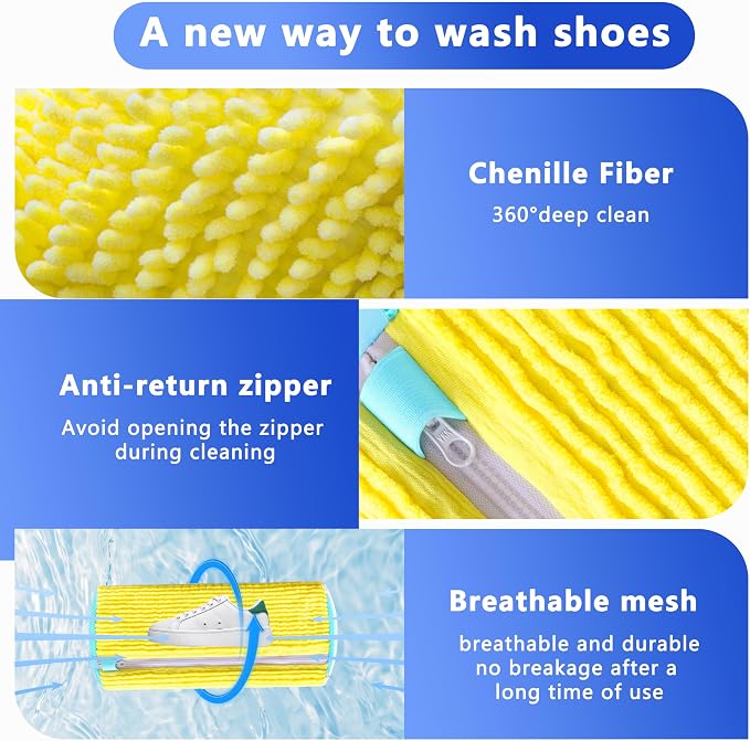 2Pcs Reusable Shoe Washing Machine Bag for Washer and Dryer:Free Up Hands, Prevent Deformation,shoe bag with Zipper Protection Design, Use for all Shoes,Sports Shoes