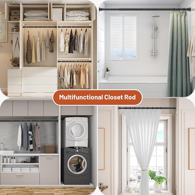Adjustable Closet Rod 35-71 Inch - 1.3”Diameter Heavy Duty Closet Rods for Hanging Clothes - Simple Clothes Rod for Closet - Versatile Closet Poles for Hanging Clothes - Closet Bar