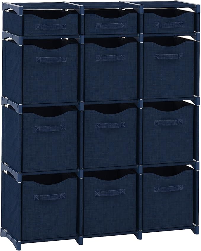 Cube Storage Organizer with 12 Storage Bins Included – Storage Cubes for Home Organization, Toy Storage, Office Storage, Living Room Storage, and General Storage Solution (Navy)