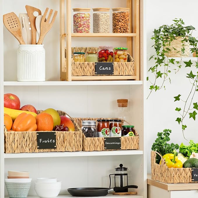 Rattan Storage Basket, Handwoven Wicker Basket for Storage with Built-in Handles, Pantry Baskets for Shelves, Bedroom, Bathroom, Laundry Room or Kitchen(Natural)