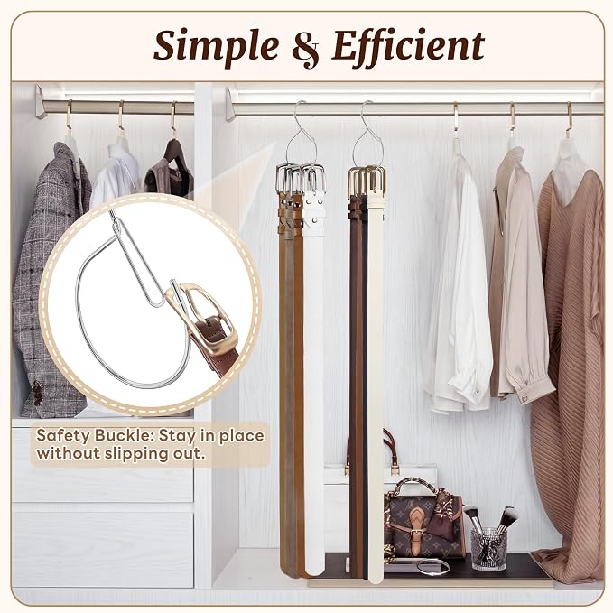 MEILIDY Metal Belt Hanger with Safety Buckle for Closet, Silver, 2 Pcs | Compact Belt Rack, Easy to Hang, Fits for Belts, Ties, Jeans, Scarves, Hats, Purses, Jewelries, Cords, Carabiners