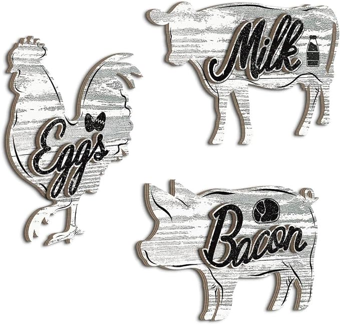 Putuo Decor Kitchen Wall Decor Sign Set Eggs Bacon Milk Rustic Farmhouse Food Theme Wall Art for Home Kitchen Dining Area Apartment Decor