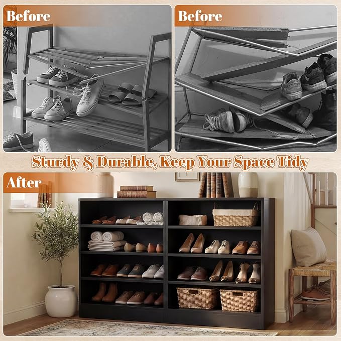 Homieasy Shoe Cabinet, 5-Tier Modern Wood Shoe Storage Organizer, Black | 3 Adjustable Shelves for Entryway, Multi-Purpose Display Shelf & Storage Cabinet for Living Room, Bedroom