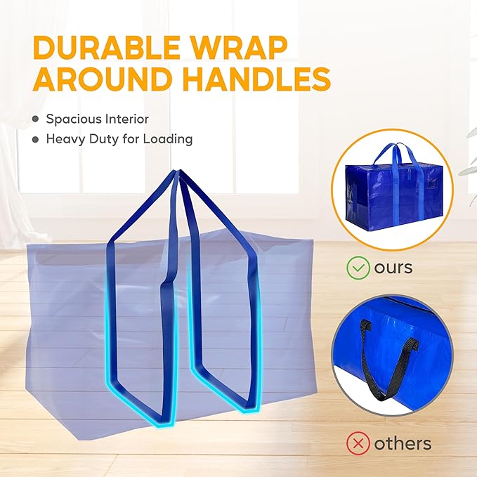 HealSmart 4 Large Moving Bags with Backpack Straps Moving Supplies with Zippers & Handles, Heavy Duty Totes for Space Saving, Fold Flat, Moving and Storing
