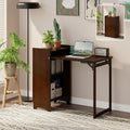 HDDFER Bamboo Folding Desk for Small Spaces,Hidden Desk with Storage Shelf, Foldable Computer Desk for Bedroom Home Office, Mid Century Modern Fold Out Table Writing Table, Walnut