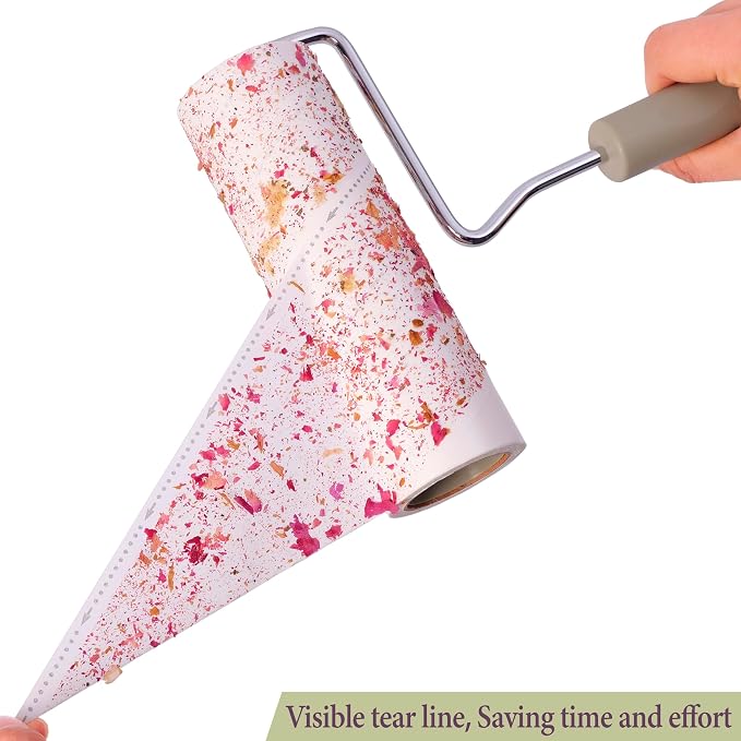 Extra Sticky Large Surface Lint Roller,6.3'' Giant Lint Roller for Pet Hair,5 Rolls 450 Sheets,Long Handle Lint Remover,Easily Remove Carpets, Clothes, Couch and Curtains Dust
