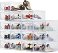 XX-Large Shoe Sneaker Storage Boxes for Size 14, Stackable & Thicken Clear Plastic Shoe Organizers 16 Packs for Entryway Closet Under Bed, Shoe Storage Cabinets Container Display Case w/ Magnetic Door