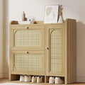Mericonia Shoe Cabinet Storage for Entryway with 2 Flip Drawers(3-Tier), Rattan Freestanding with Door & 3 Adjustable Shelve,Hidden Shoe Rack Organizer for Hallway, Foyer