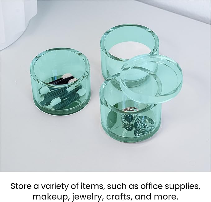 OfficeGoods 3-Tier Stackable Acrylic Holder- Stylish Desk Organizer and Storage for Office or Home –Transparent Round Design, Green with Silver Metal Base