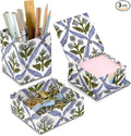 Ridhi Light Steel Blue Block Print Handmade Office Desk Organizer Pen and Sticky Note accessories Holder Cute, Aesthetic, Decor workspace Caddy Gift for Office, Teachers, Professionals, Students