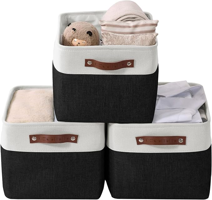 DECOMOMO Storage Bins, Extra Large Fabric Storage Baskets for Shelves, Decorative Linen Closet Organizer, 15.8 x 12.5 x 10 inches (Black & White, 3 Pack)